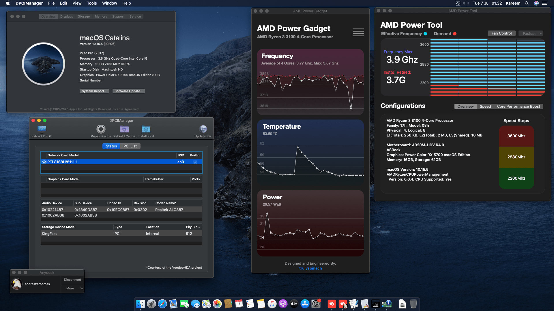 Success Hackintosh macOS Catalina 10.15.5 Build 19F96 in GALAX A320M-HDV R4.0 + AMD Ryzen 3 3100 + Power Color RX 5700